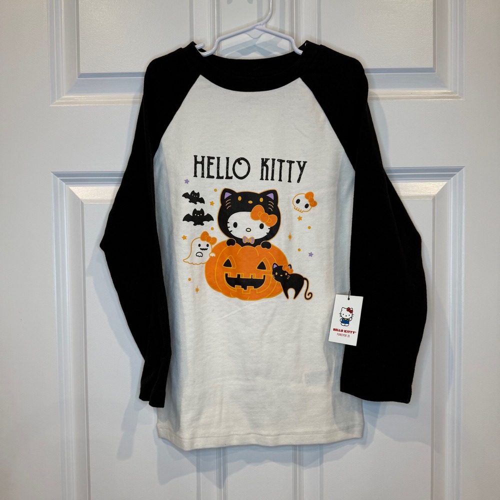 Hello Kitty Halloween Shirt Forever 21 Raglan Tee Black White Medium Kids